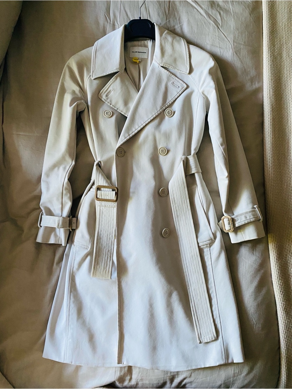 Club Monaco Cream Double-Breasted Trench Coat with Belt